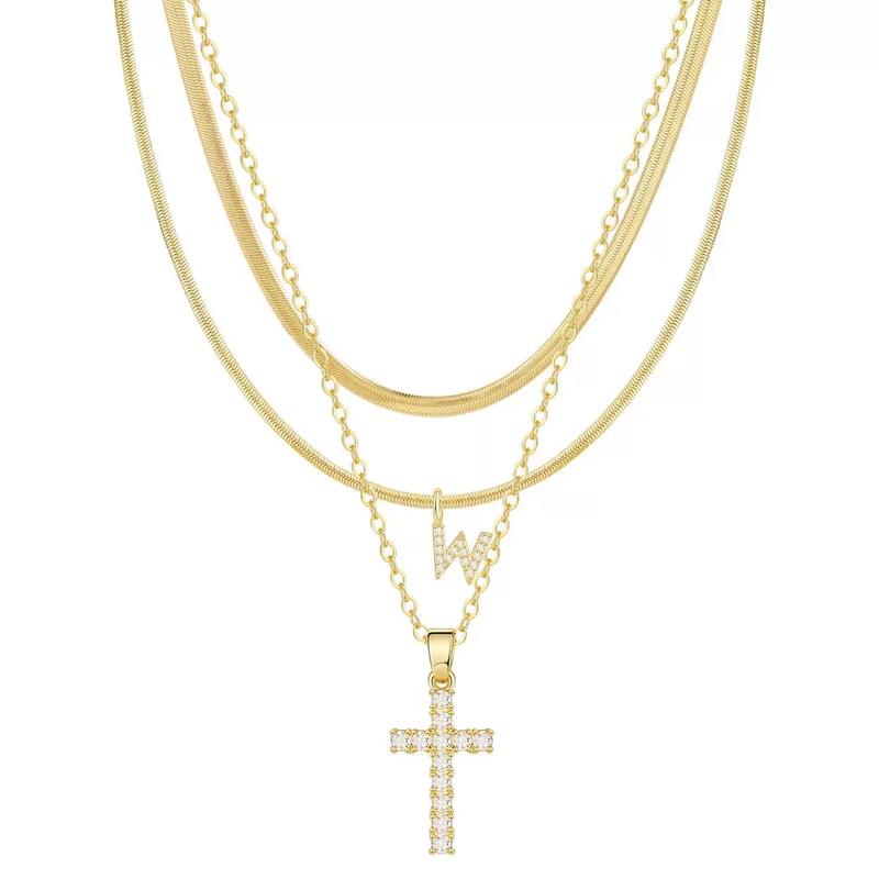 3pc 14k Diamond Accented Initial & Cross Necklace Set — product detail