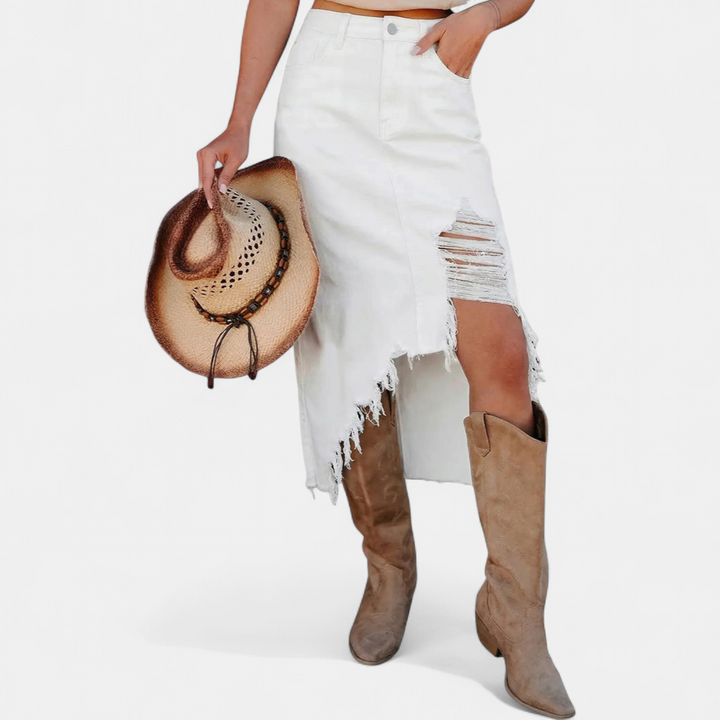 CHARLOTTE AVALON | DISTRESSED MIDI SKIRT FOR WOMAN