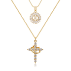 2pc 14k Sparkling Cross Crown & Initial Necklace Set — product detail