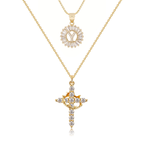 2pc 14k Sparkling Cross Crown & Initial Necklace Set — product detail