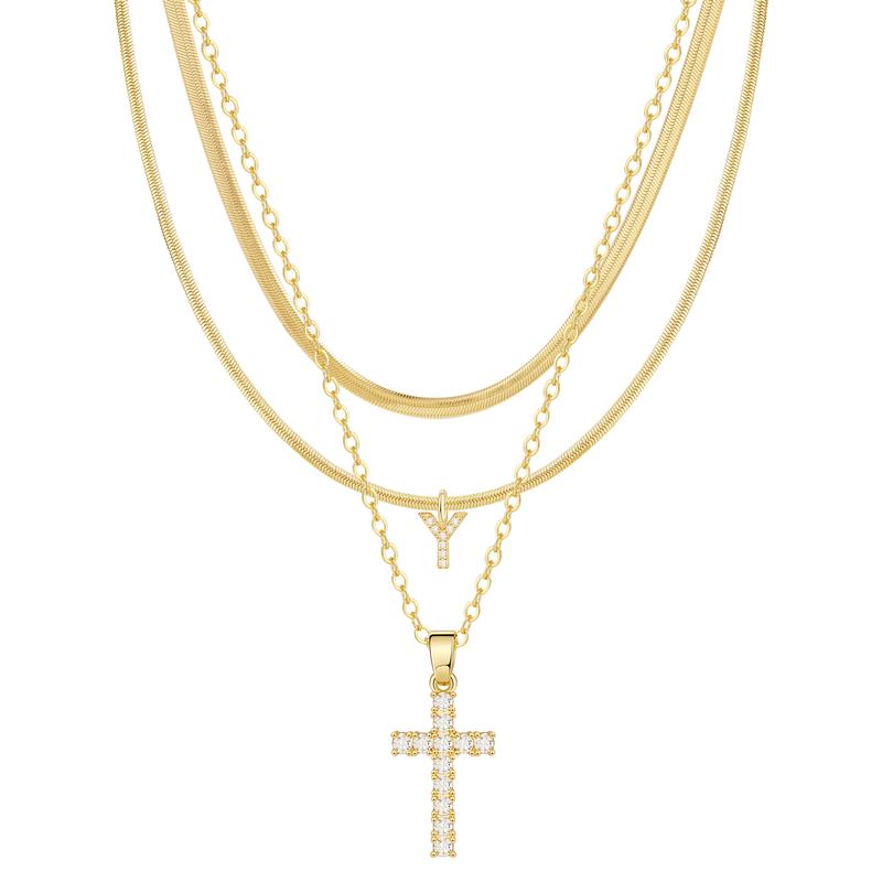 3pc 14k Diamond Accented Initial & Cross Necklace Set — product detail