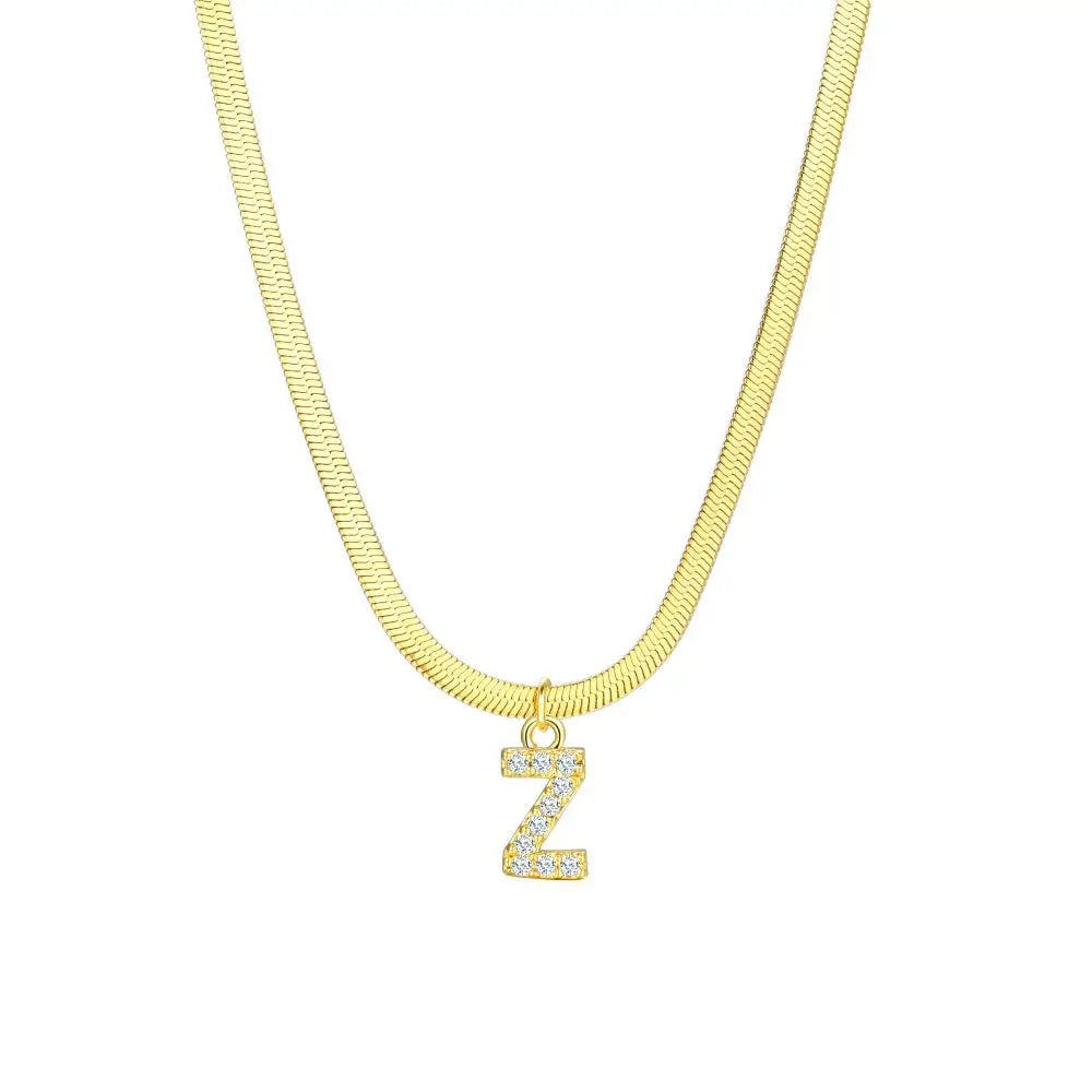Dainty Diamond Letter Initial Herringbone Necklace — product detail