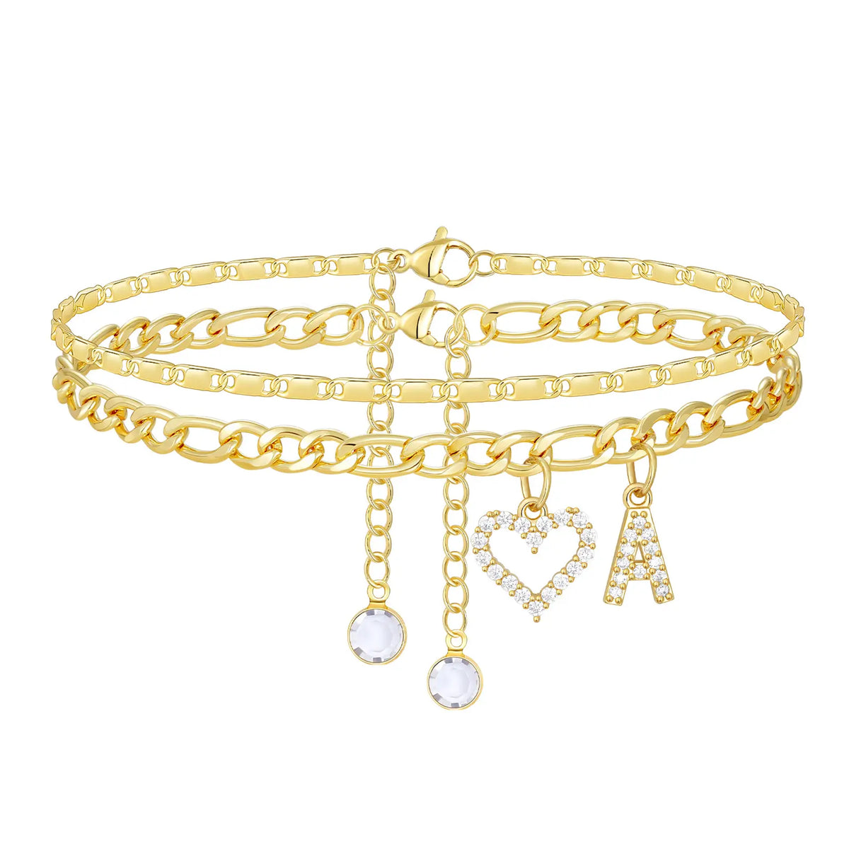 2pc 14k Letter Initial & Sparkling Heart Anklet — product detail