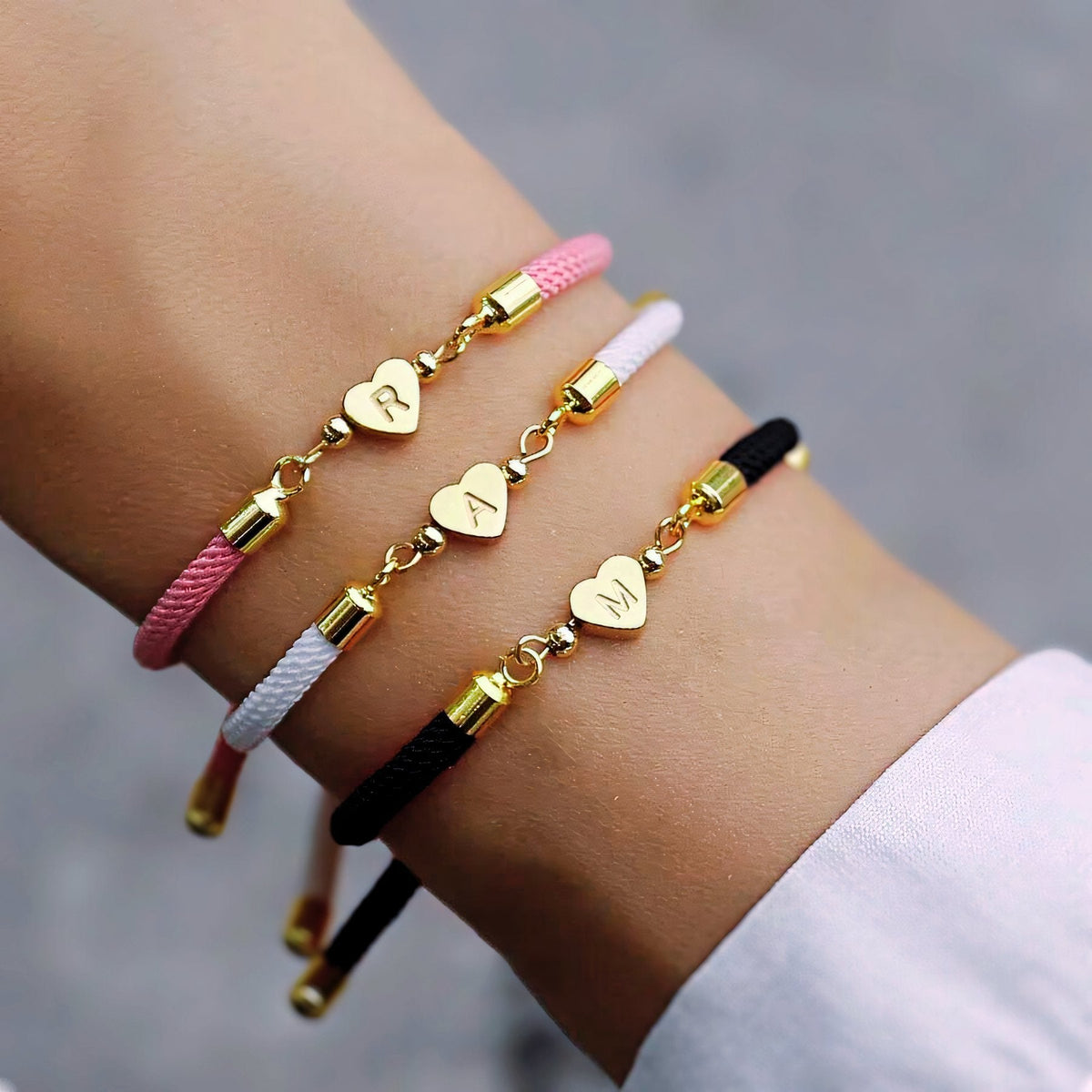 Adjustable Heart Letter Initial Bracelets — product detail