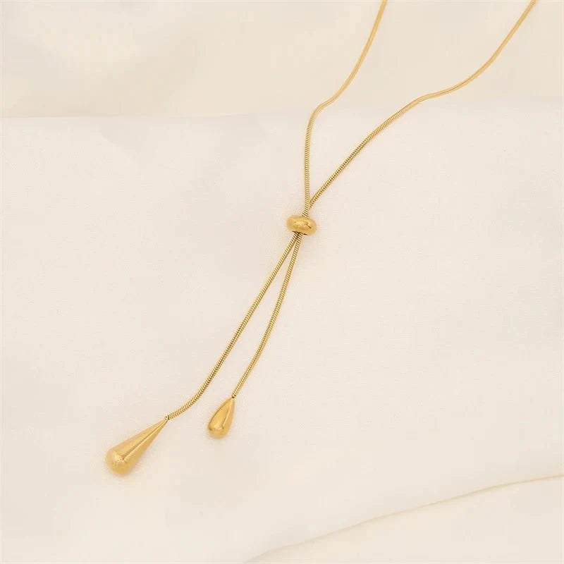 Adjustable Pull Droplet Lariat Necklace and Earrings — product detail