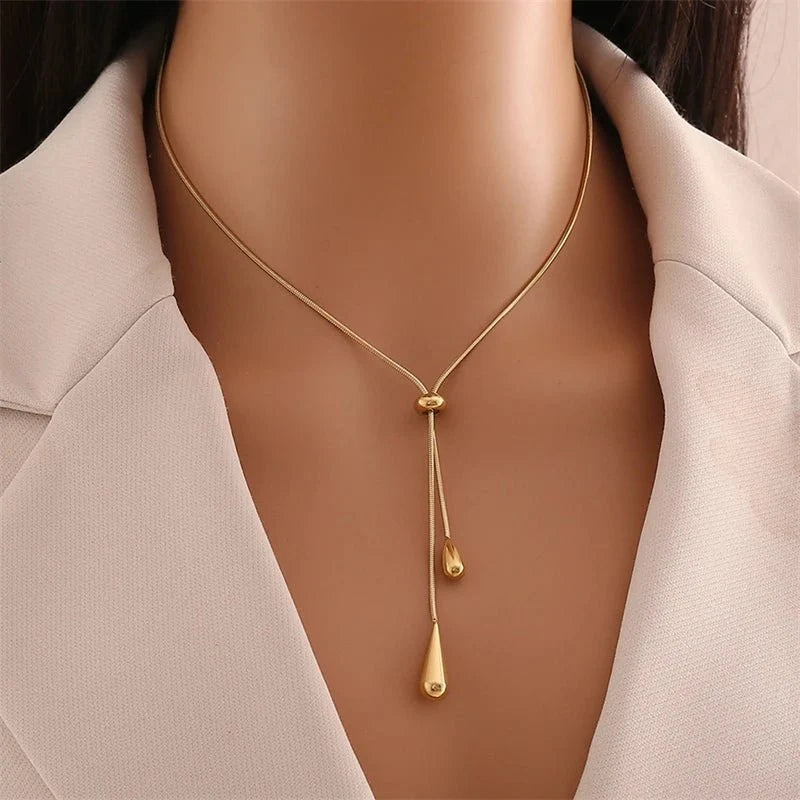 Adjustable Pull Droplet Lariat Necklace and Earrings — product detail