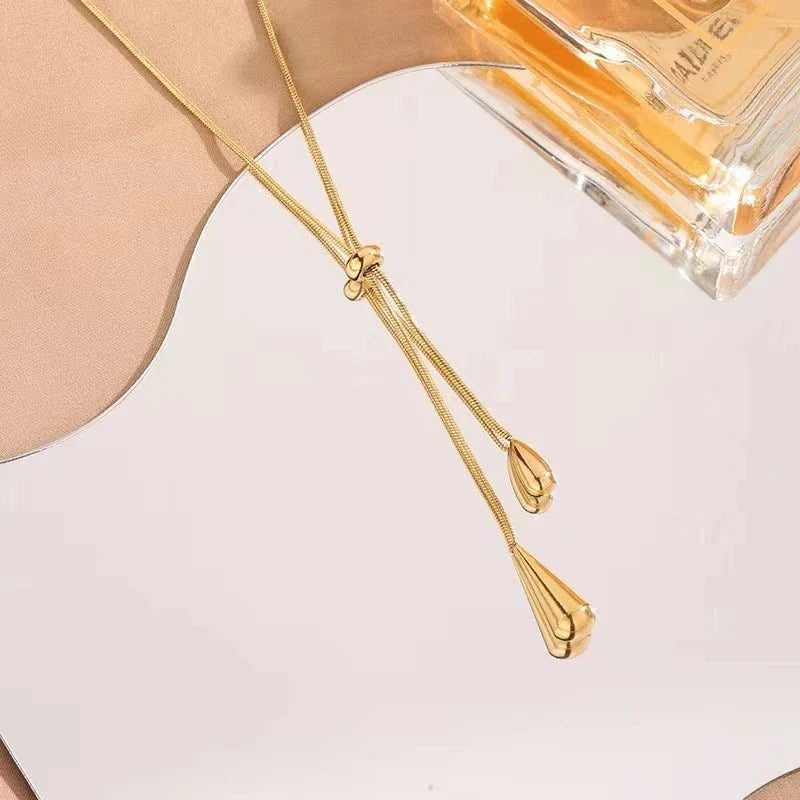 Adjustable Pull Droplet Lariat Necklace and Earrings — product detail