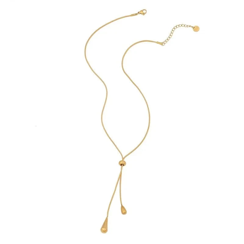 Adjustable Pull Droplet Lariat Necklace and Earrings — product detail