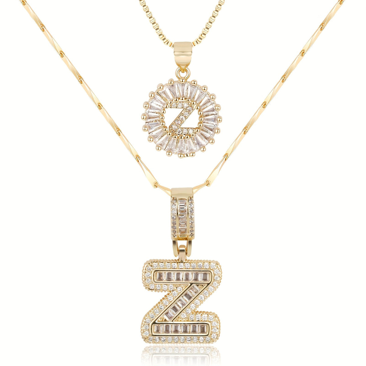 2pc 14k Sparkling Letter Initial Necklaces — product detail
