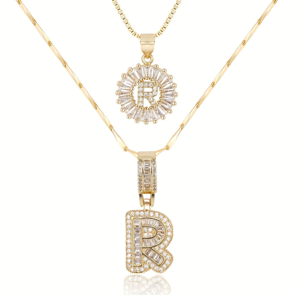 2pc 14k Sparkling Letter Initial Necklaces — product detail