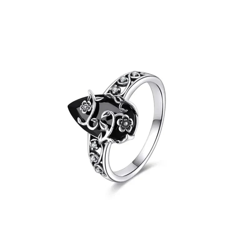 Floral Accented Onyx Ring — product detail