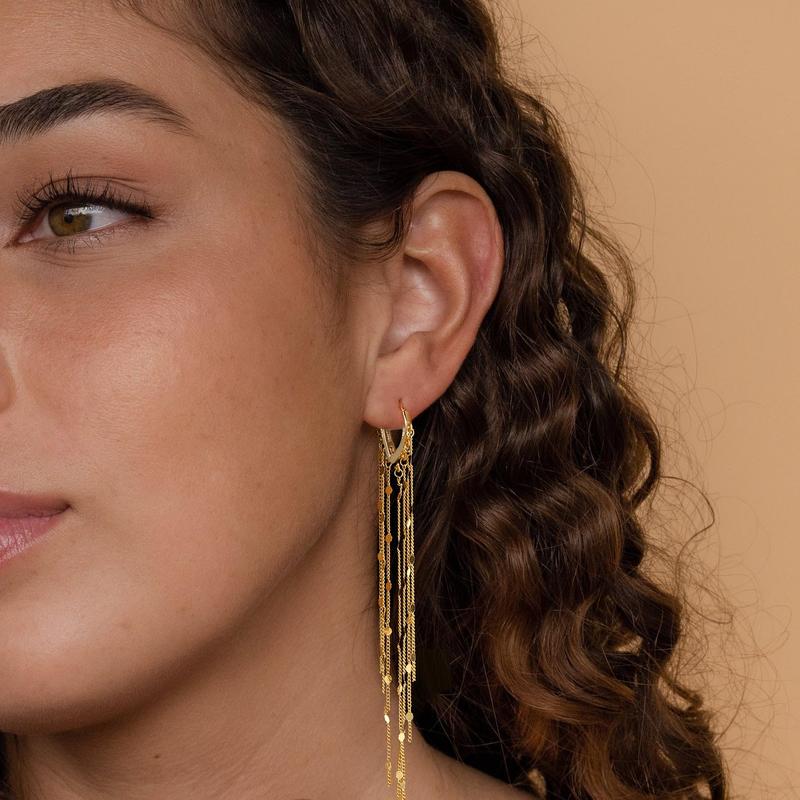 14k Tassel Chain Hoop Earrings — product detail