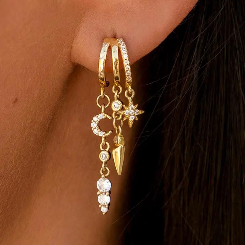 14k Triple Huggie Dangle Earrings Pair — product detail