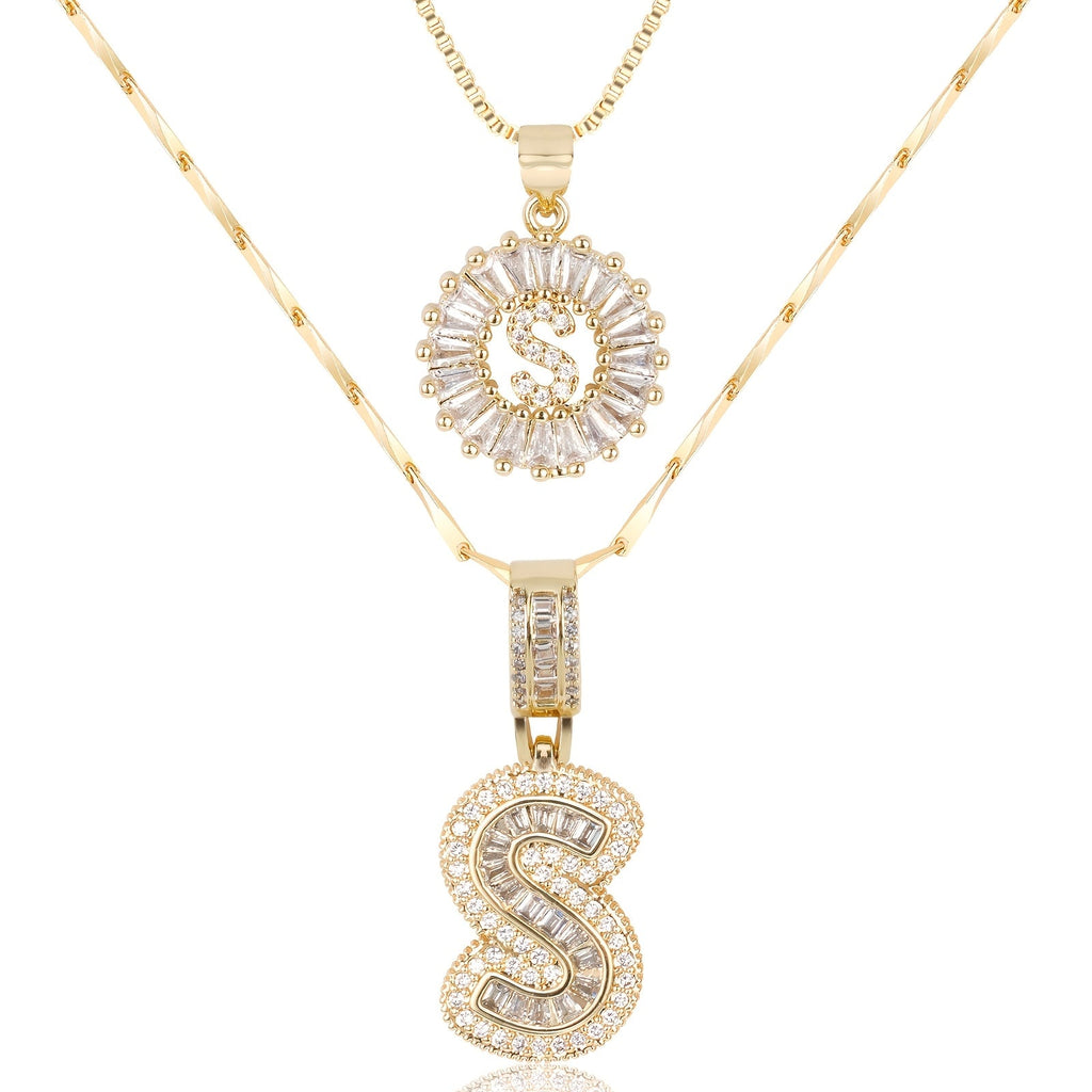 2pc 14k Sparkling Letter Initial Necklaces — product detail