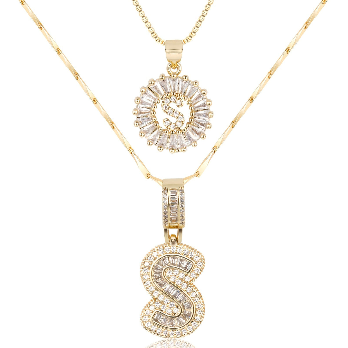 2pc 14k Sparkling Letter Initial Necklaces — product detail