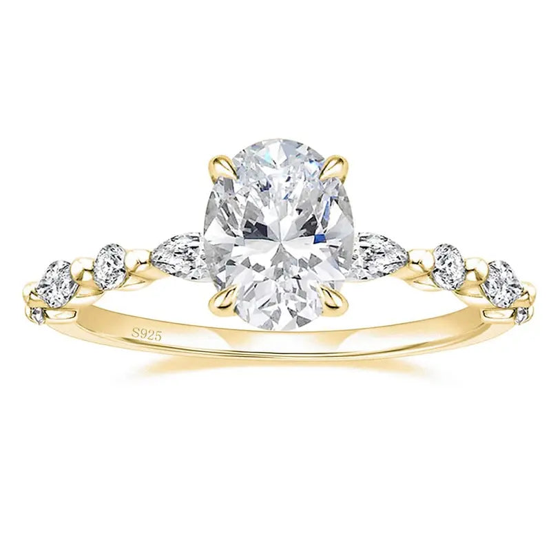 S925 3CT Elegant Oval Set Moissanite Accented Band Ring — product detail