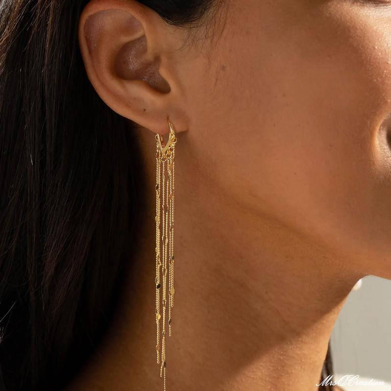 14k Tassel Chain Hoop Earrings — product detail