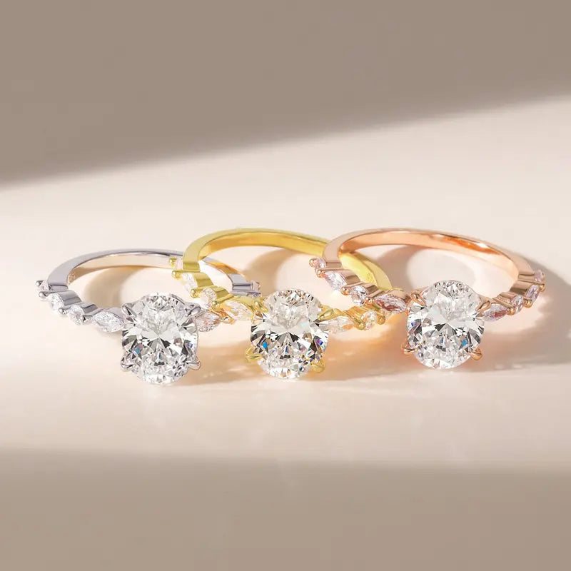 S925 3CT Elegant Oval Set Moissanite Accented Band Ring — product detail