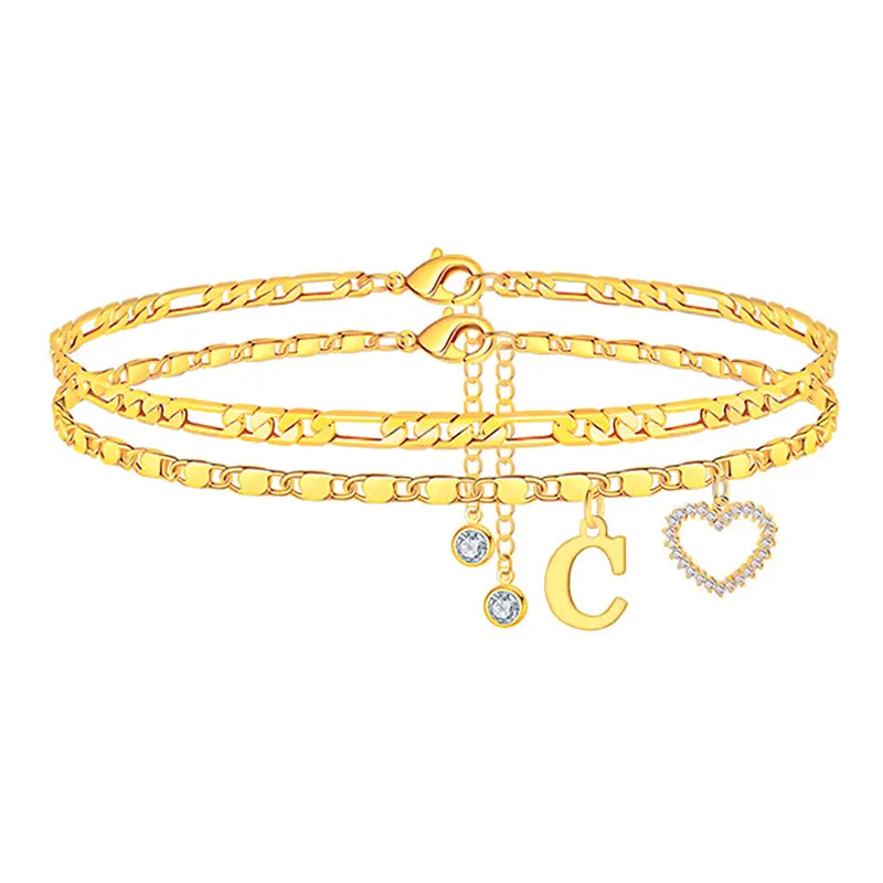 2pc 14k Letter Initial & Sparkling Heart Anklet — product detail