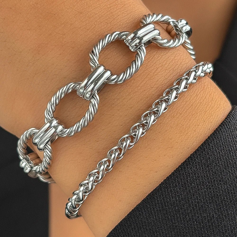 Chunky Paperclip & Weave Chain Bracelet Set — product detail