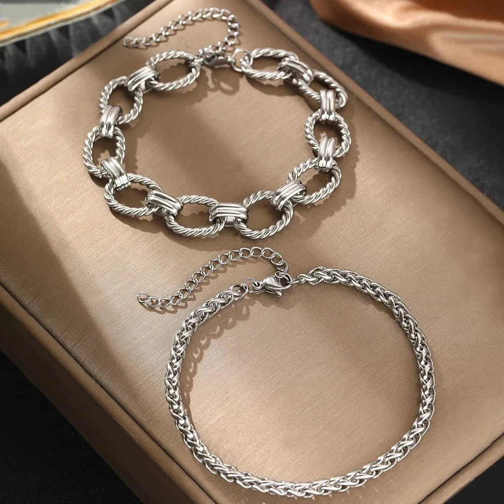 Chunky Paperclip & Weave Chain Bracelet Set — product detail