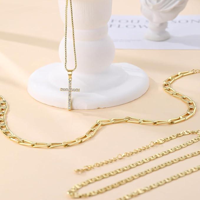 3pc 14k Layered Cross Necklace Stack — product detail