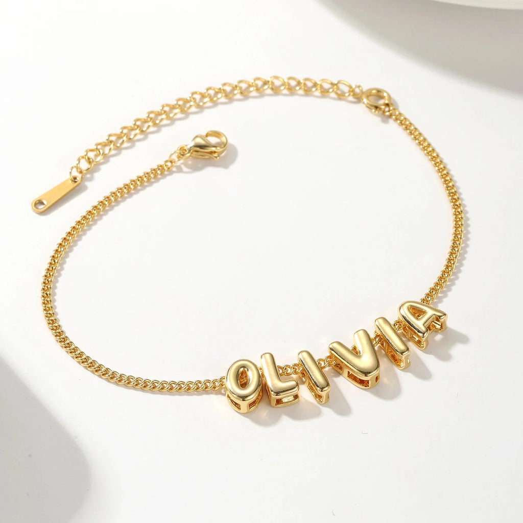 Dainty Bubble Letter Name Bracelet — product detail