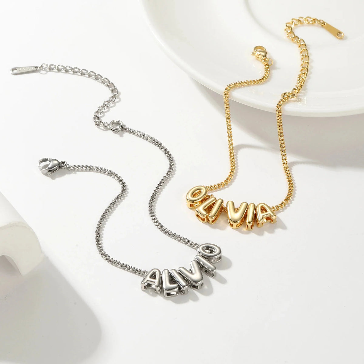 Dainty Bubble Letter Name Bracelet — product detail
