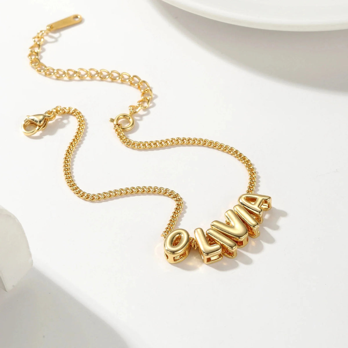 Dainty Bubble Letter Name Bracelet — product detail