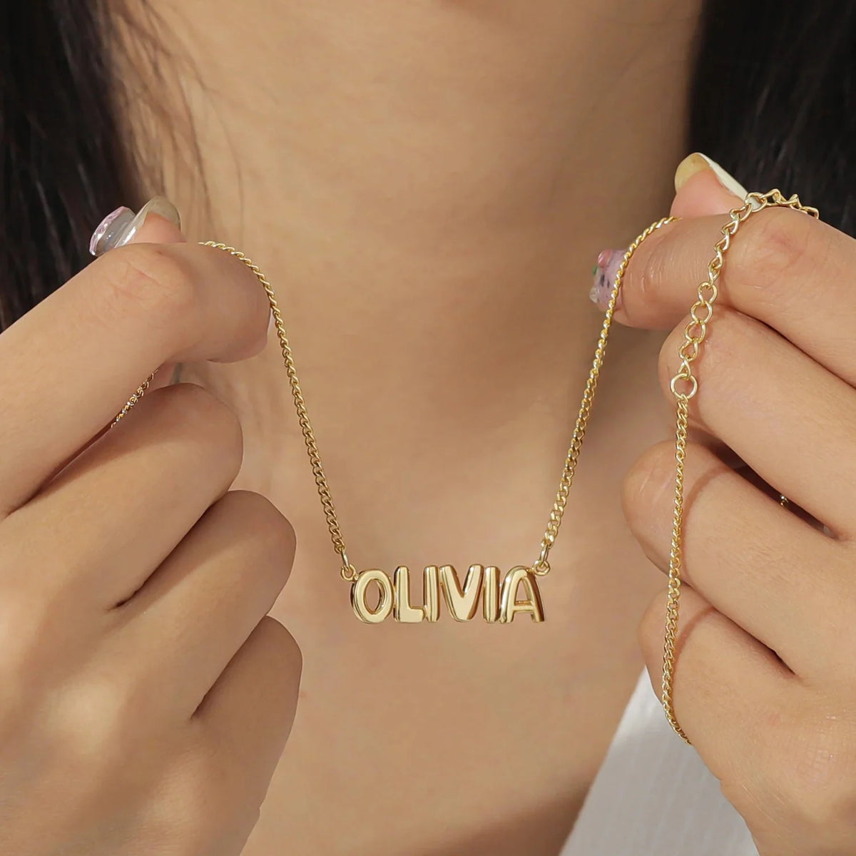 Dainty Bubble Letter Name Necklace — product detail