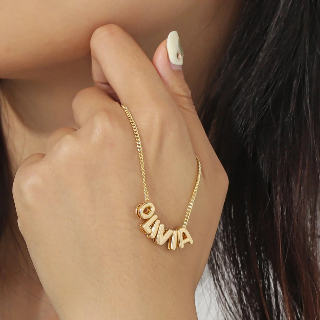 Dainty Bubble Letter Name Necklace — product detail