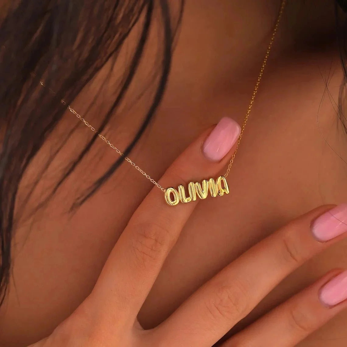 Dainty Bubble Letter Name Necklace — product detail