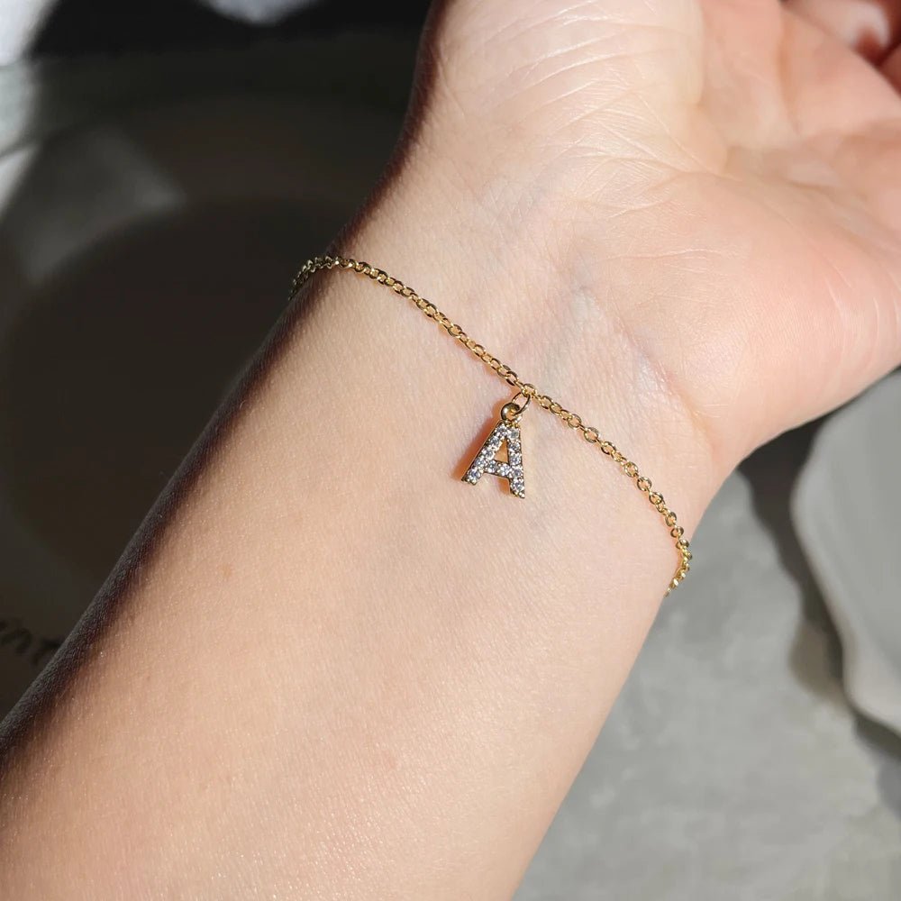 Dainty Chain Sparkling Initial Bracelet — product detail