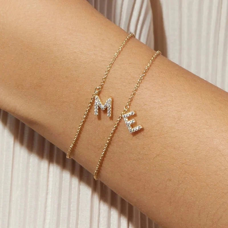 Dainty Chain Sparkling Initial Bracelet — product detail