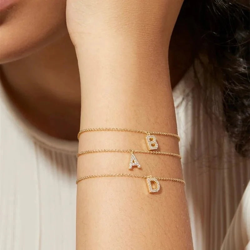Dainty Chain Sparkling Initial Bracelet — product detail
