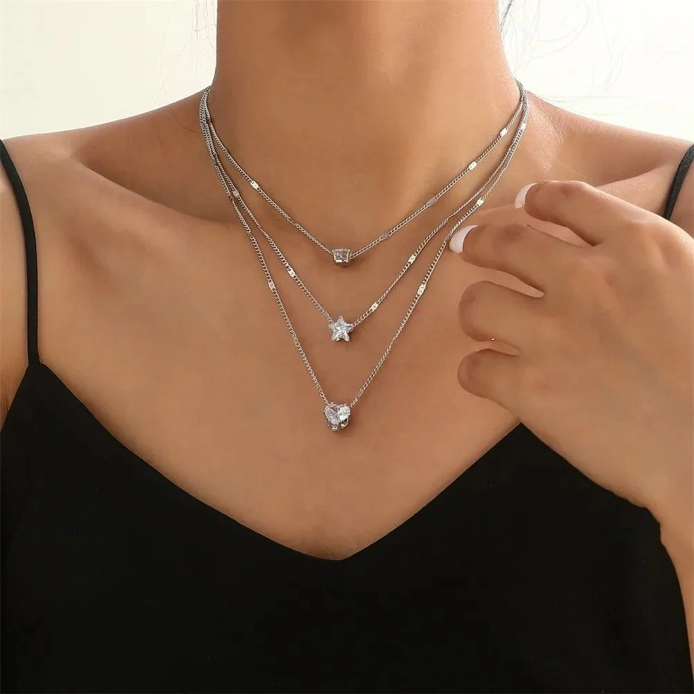 Dainty Shaped Diamonds Necklace Stack — product detail