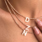Dainty Stone Beaded Initial Necklace — product detail