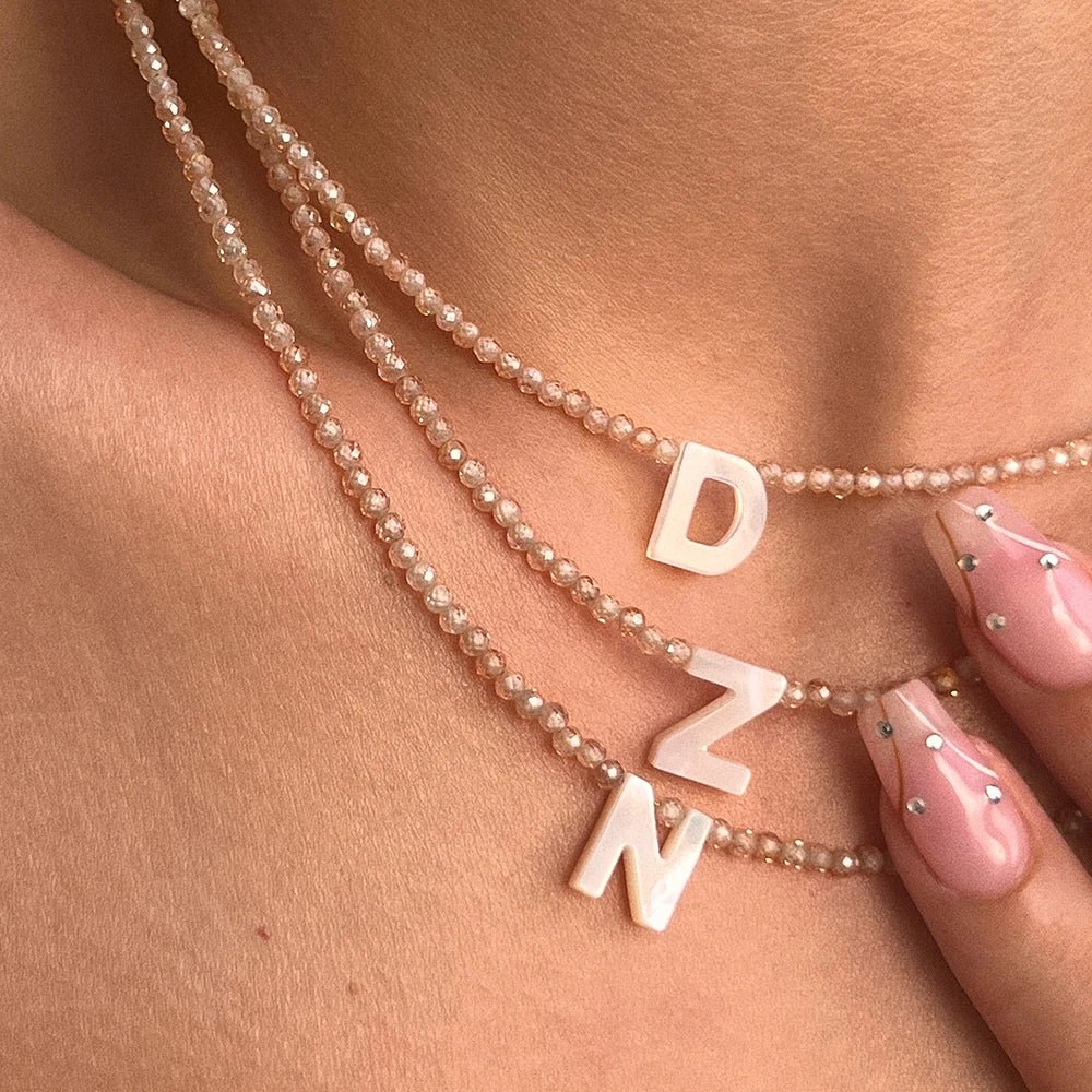 Dainty Stone Beaded Initial Necklace — product detail