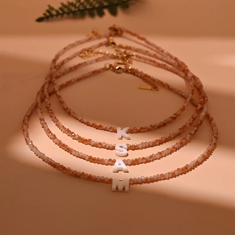 Dainty Stone Beaded Initial Necklace — product detail