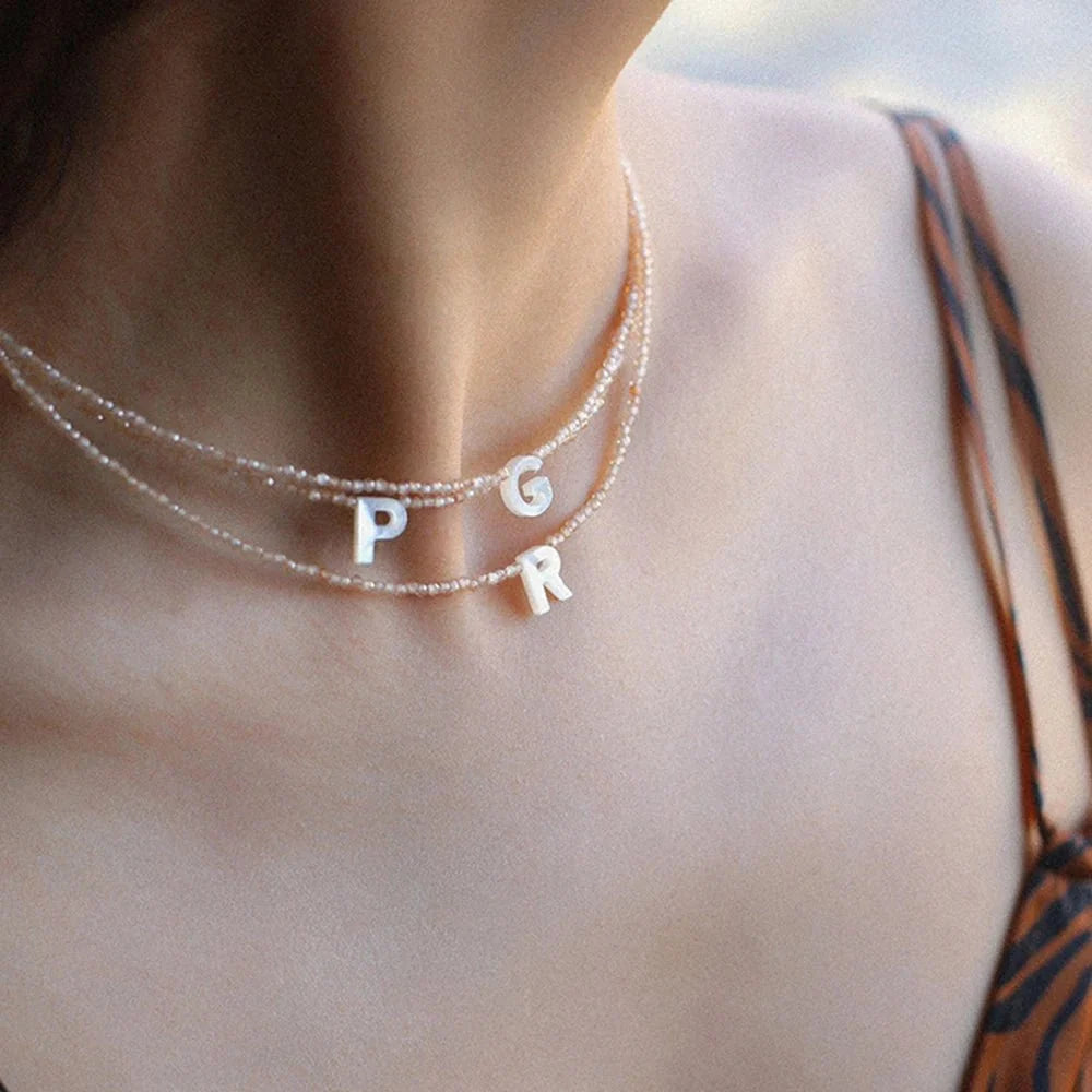 Dainty Stone Beaded Initial Necklace — product detail