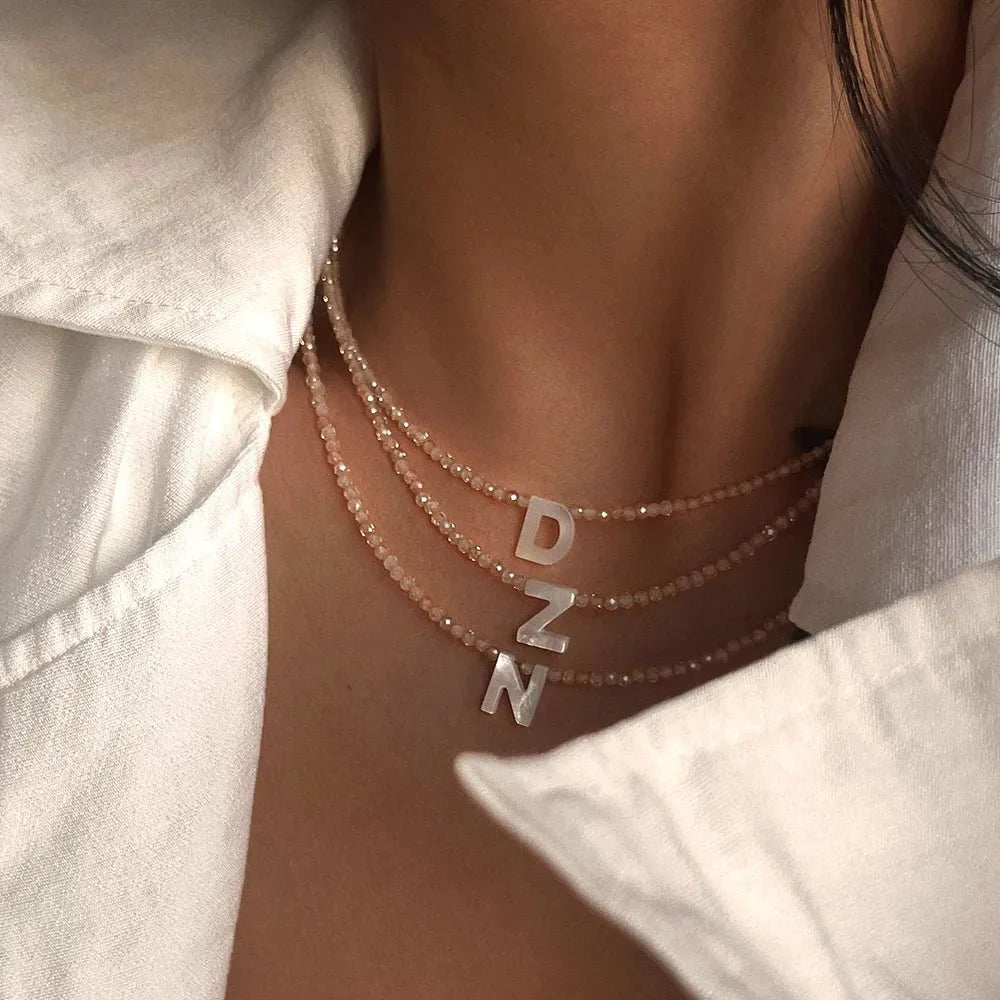 Dainty Stone Beaded Initial Necklace — product detail