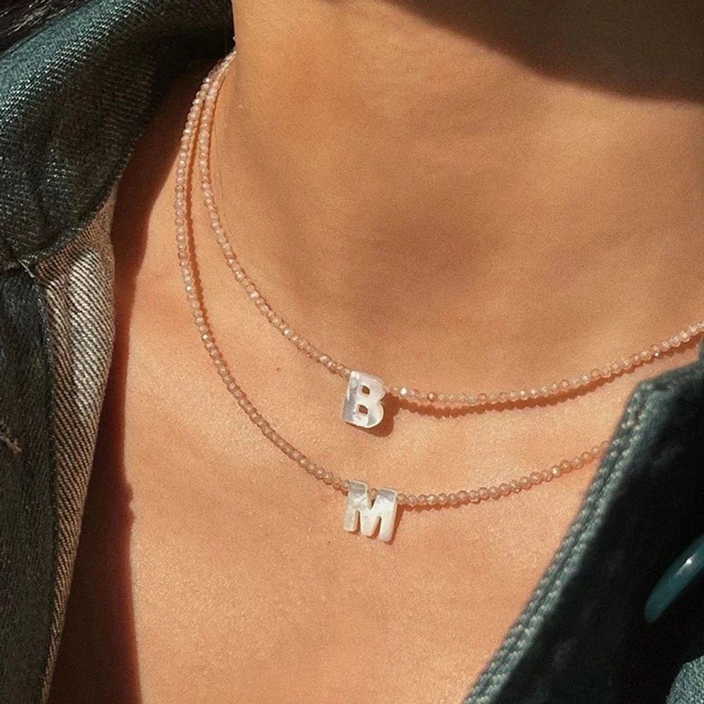 Dainty Stone Beaded Initial Necklace — product detail