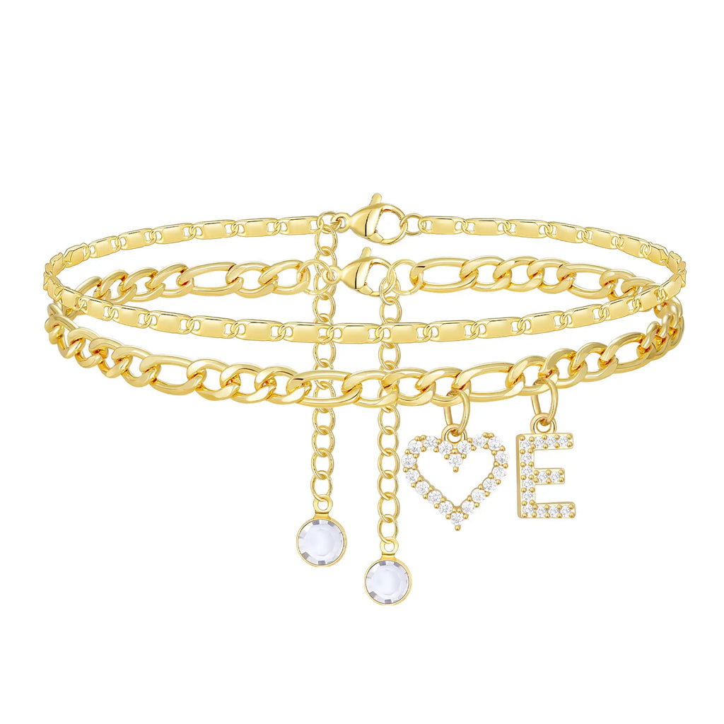 2pc 14k Letter Initial & Sparkling Heart Anklet — product detail