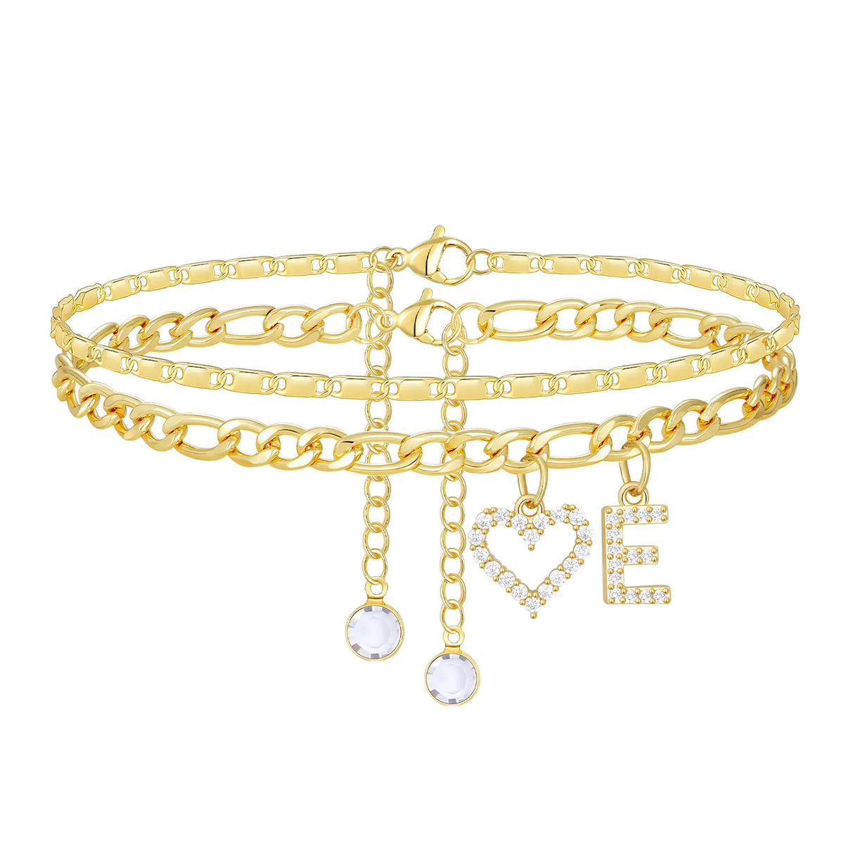 2pc 14k Letter Initial & Sparkling Heart Anklet — product detail