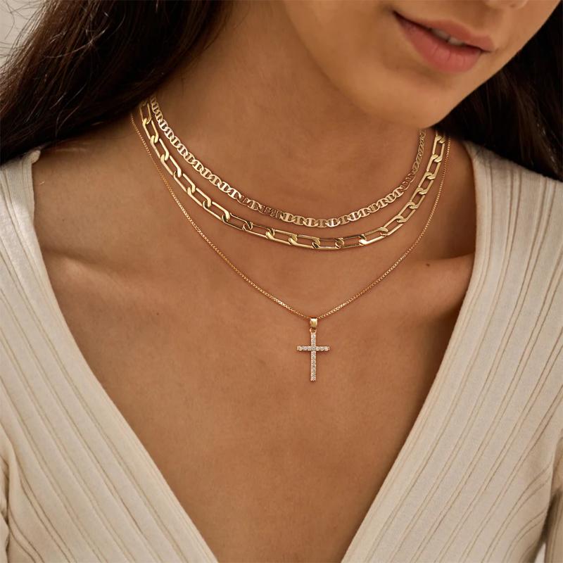 3pc 14k Layered Cross Necklace Stack — product detail