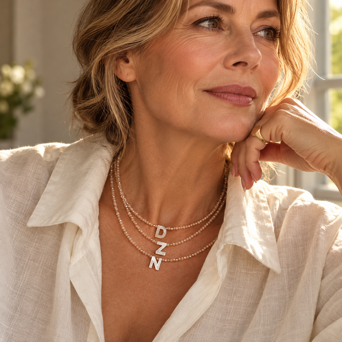 Stone beaded initial necklace