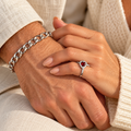 Matching silver couples ring and Cuban bracelet set