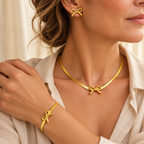Evelise bow jewellery set on a woman