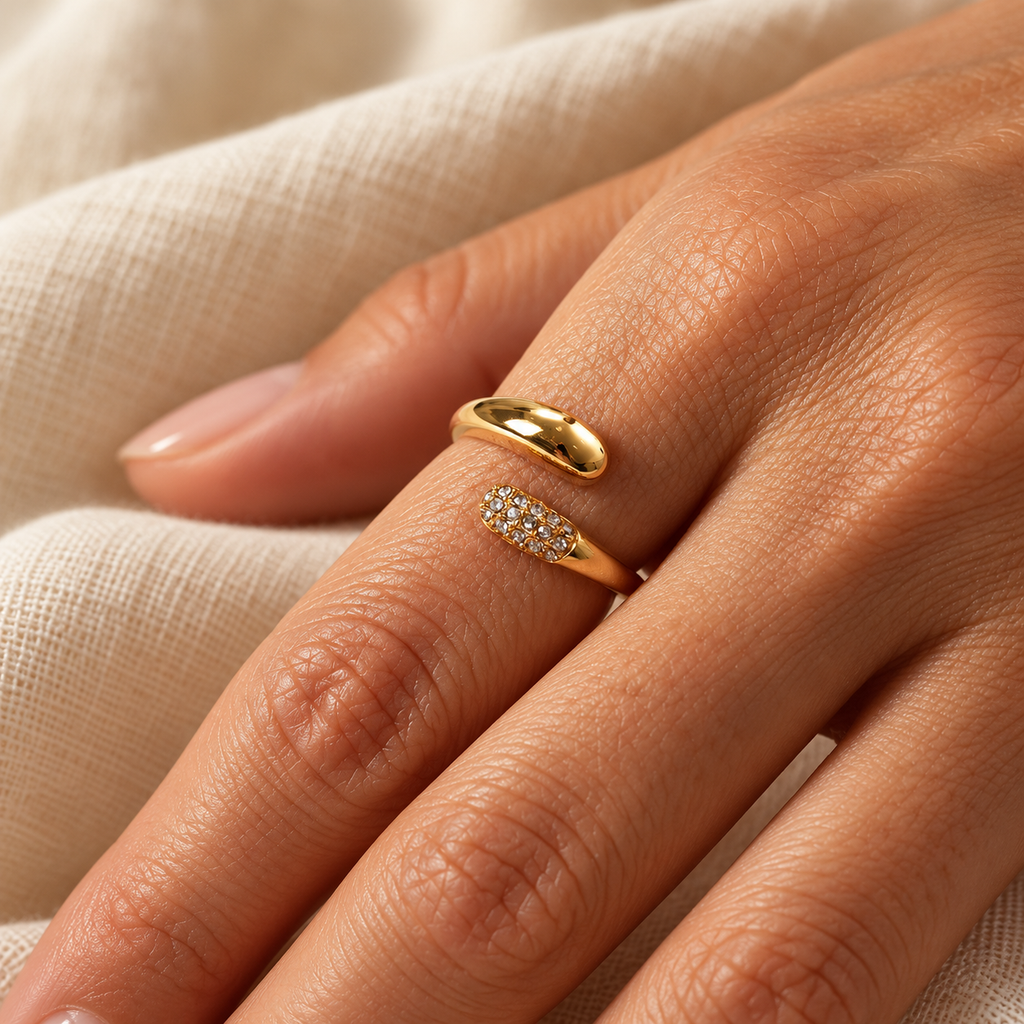 Evelise dainty zircon wrap around ring on a hand