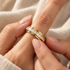 Evelise rotating zircon anxiety relief ring on a hand